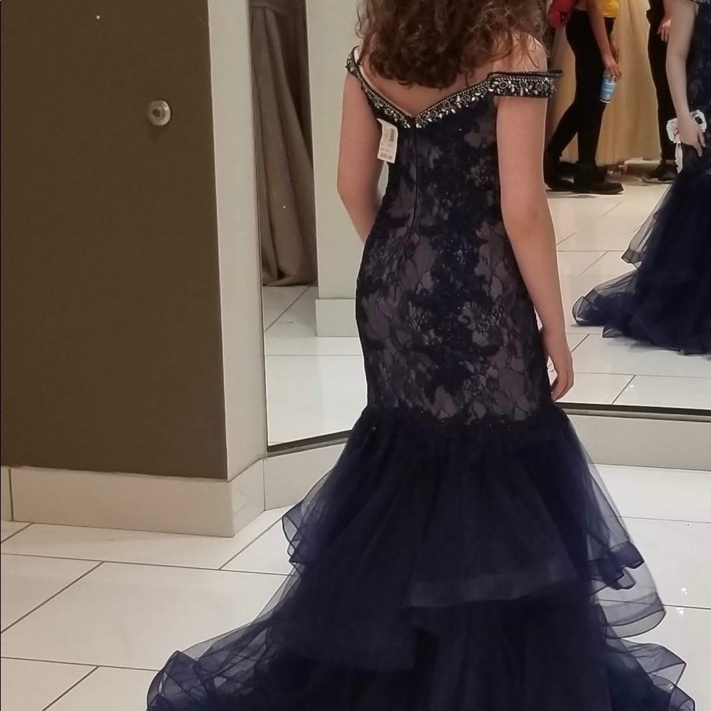 Charming Navy Mermaid Prom Dress,Backless Evening Gown